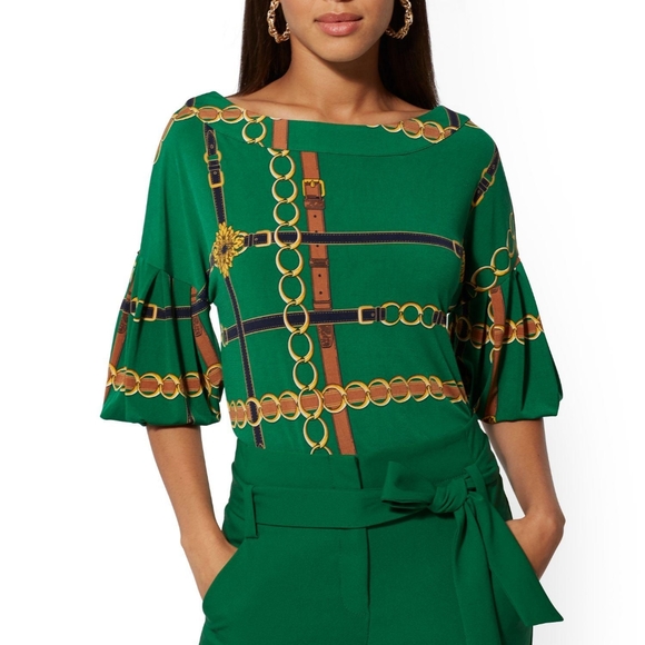 New York & Company Tops - Link Print Balloon Sleeve Top
